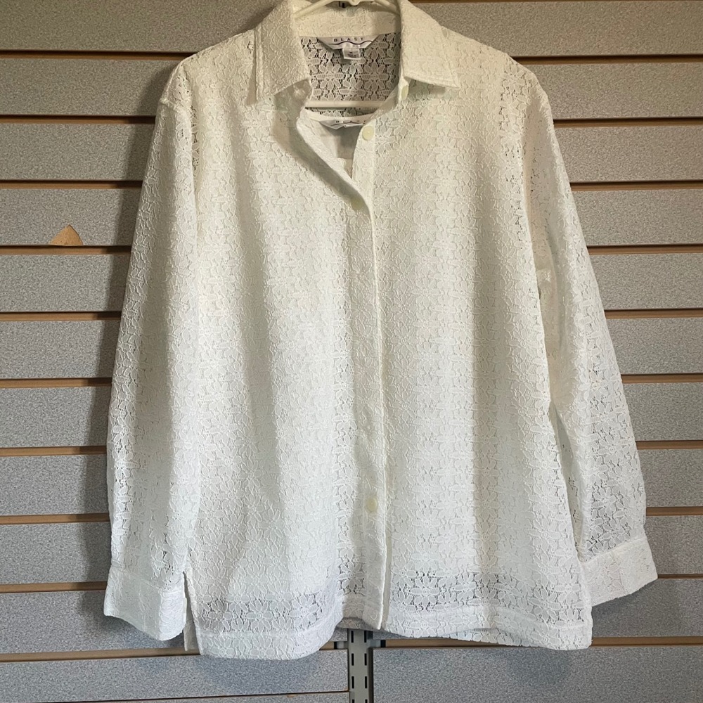 Blast Lace Button Down Top Blouse‎ Semi-Sheer Long Sleeve White
 Size M w/ tank